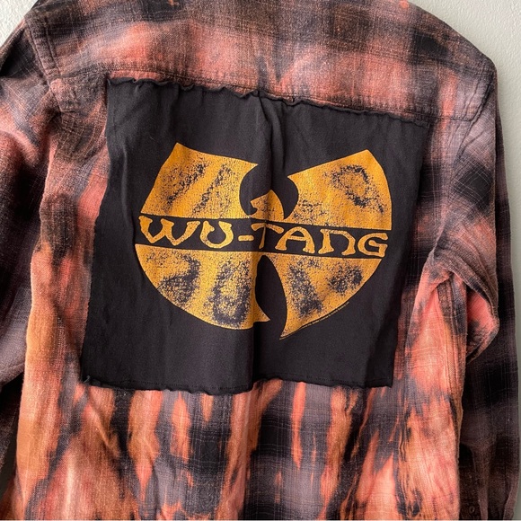 🦞3/$30🦞 Reworked | Wu-Tang Clan Bleach-Dyed Plaid Button Down Shirt - Picture 4 of 5